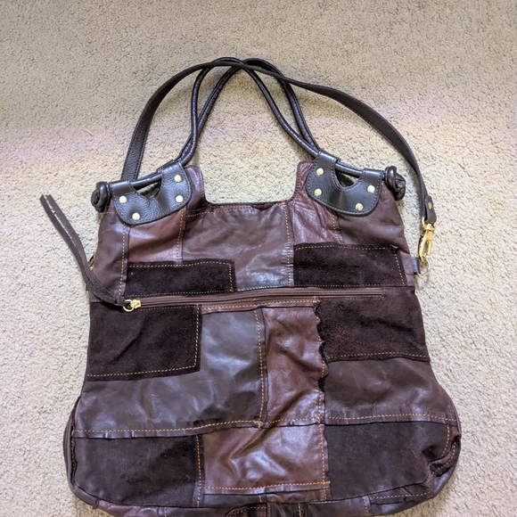 Pietro Alessandro Patchwork Leather Slouchy Boho Brown Relaxed Fall Vibe Handbag - Picture 5 of 12